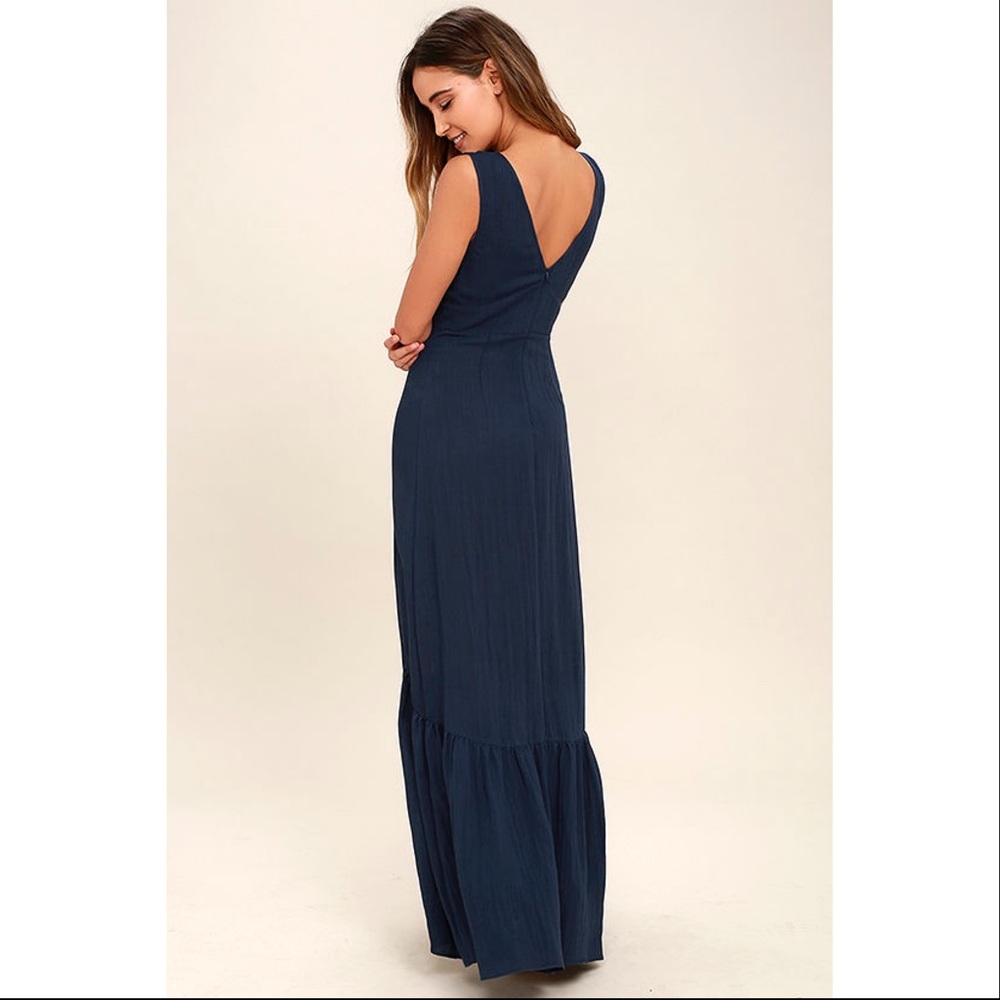 Lulus | Simpatico Navy Blue Maxi Dress button front - Picture 2 of 8